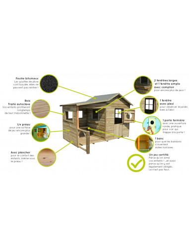 Maisonnette Hacienda + Préau Soulet Cabane de jardin pour enfant