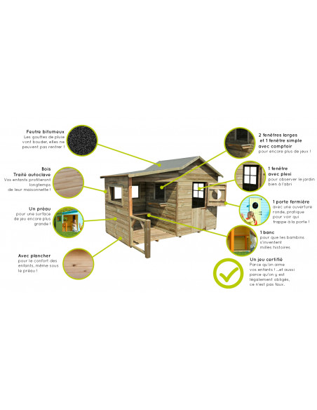Maisonnette Hacienda + Préau Soulet Cabane de jardin pour enfant