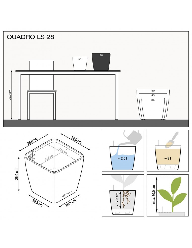 Pot à Réserve d'eau Quadro - LECHUZA Lechuza Pot et bac en plastique carré