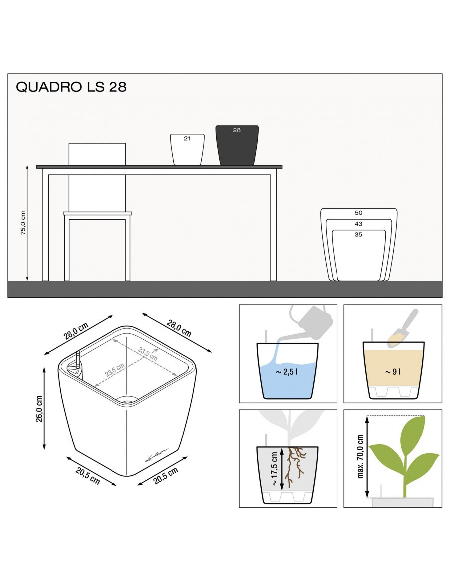 Pot à Réserve d'eau Quadro - LECHUZA Lechuza Pot et bac en plastique carré