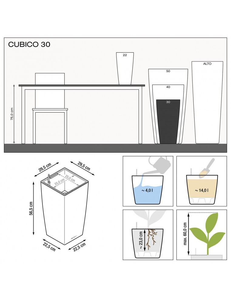 Pot à Réserve d'eau Cubico Taupe - LECHUZA Lechuza Pot et bac en plastique carré