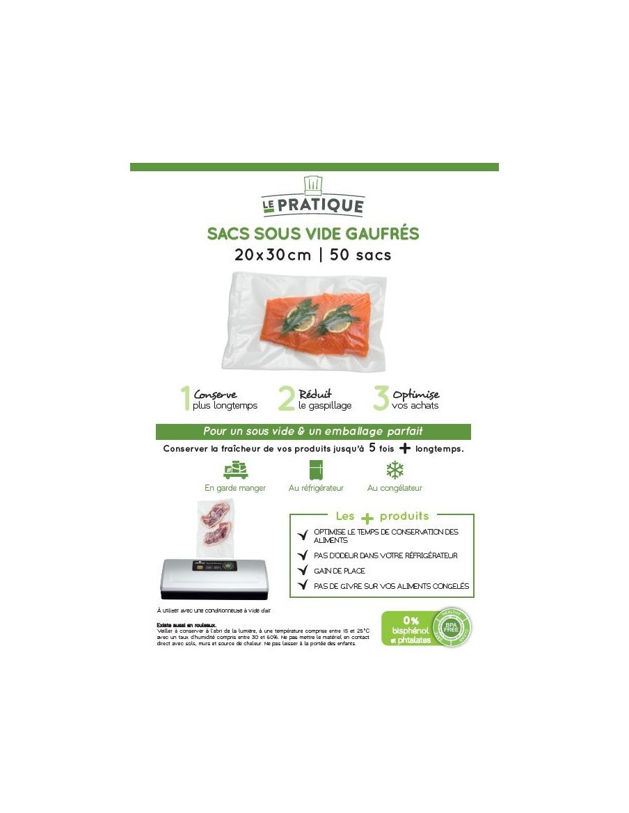 Sacs Gauffrés pour Conditionneuse Machine à faire le vide 20 x 30cm Sachet de 50 Le Parfait Autres machines à vide et accesso...