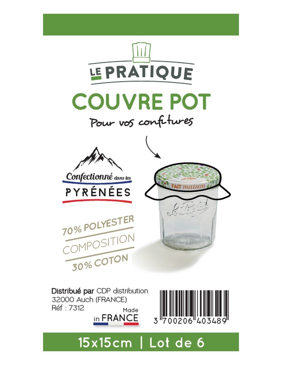 Couvre pot en tissu - Lot de 6 - 15 x 15 cm  Bocaux et stérilisation