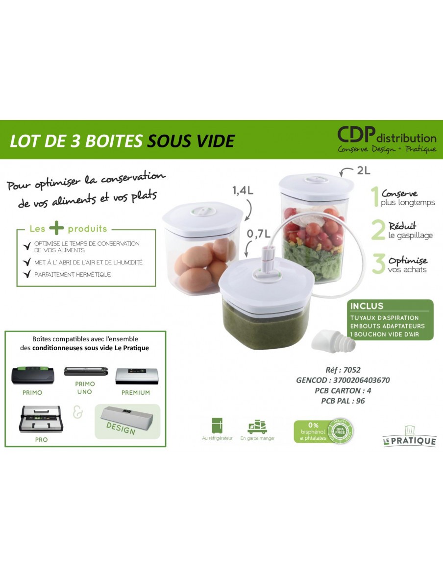 Lot de 3 boîtes sous vide  Ustensile pour plats salés