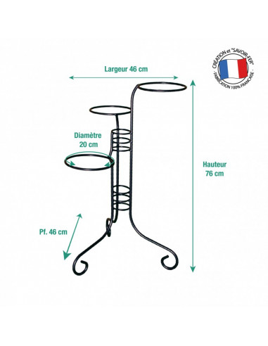 Porte-plantes 3 pots Louis Moulin Roule plante et supports pot à roulettes
