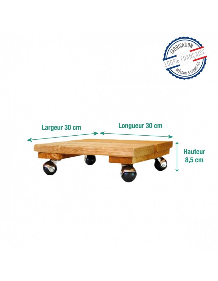 Roule plantes en bois carré Louis Moulin Roule plante et supports pot à roulettes