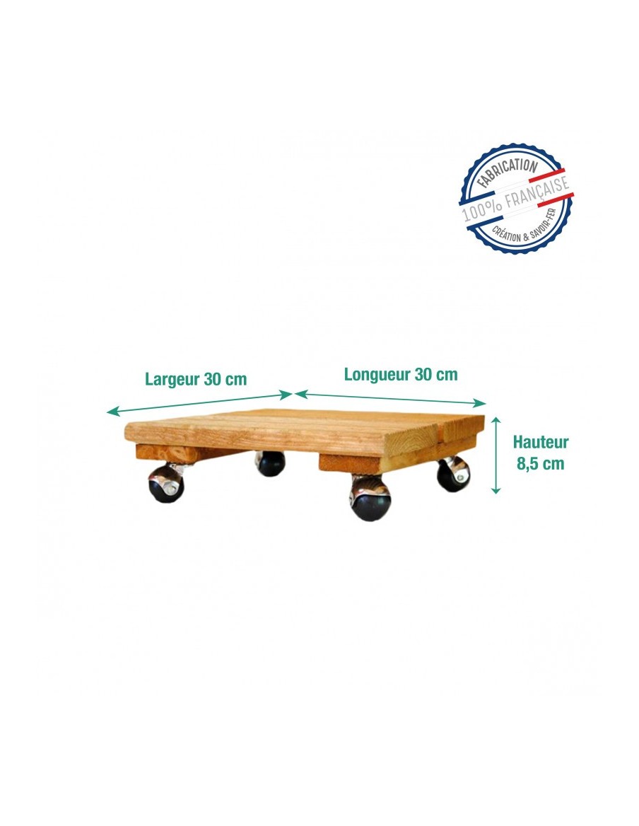 Roule plantes en bois carré Louis Moulin Roule plante et supports pot à roulettes