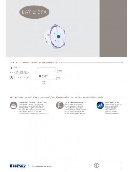 Lumière LED 7 Couleurs DIAM.9CM - Bestway BestWay Accessoires pour spa