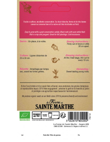 Graines de Navet Noir Long Bio - Sainte Marthe La Ferme Sainte Marthe Graines du potager