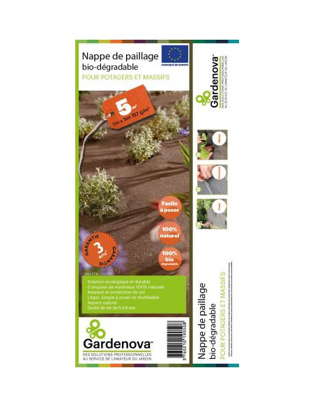 Nappe De Paillage Biodégradable 5x1m - Gardenova Gardenova Film, toile de paillage et nappe anti-herbe