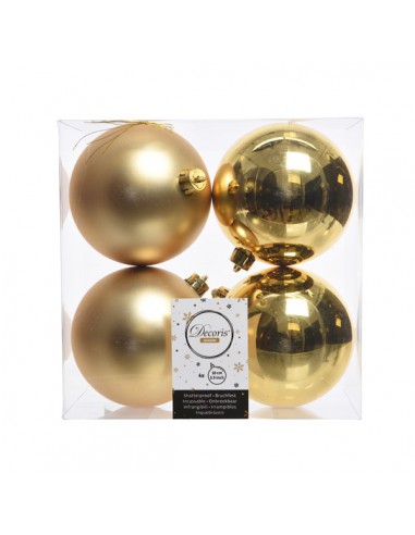 Pack de 4 Boules de Noël en Plastique Ø10cm- Or Kaemingk Décoration Noël Chic