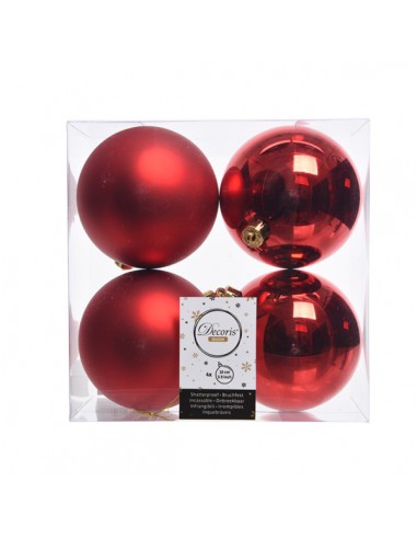 Pack de 4 Boules de Noël en Plastique Ø10cm- Rouge Kaemingk Décoration Noël Tradition