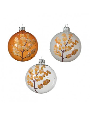 Boule en Verre Ø8cm Motif Branche Fleurie Kaemingk Décoration Noël Nature