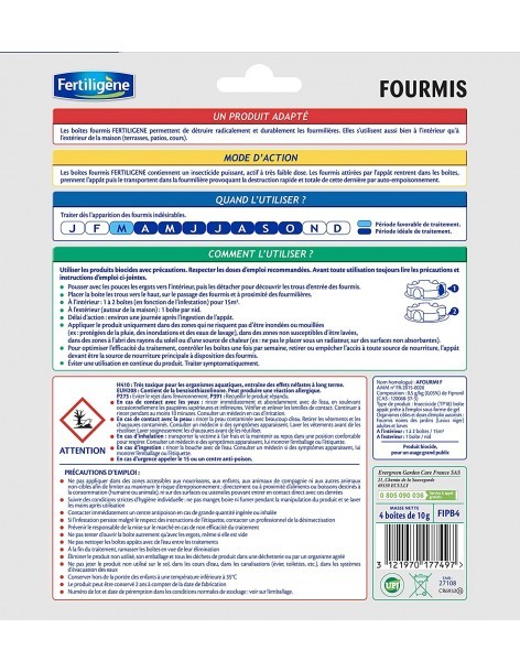 Insecticide contre les Fourmis en Boîte-Appat X 4 - Fertiligène Fertiligène Anti-nuisible 2