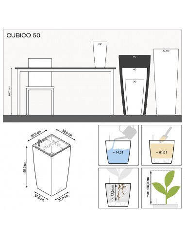 Pot à Réserve d'eau Cubico Noir - LECHUZA Lechuza Pot et bac en plastique carré