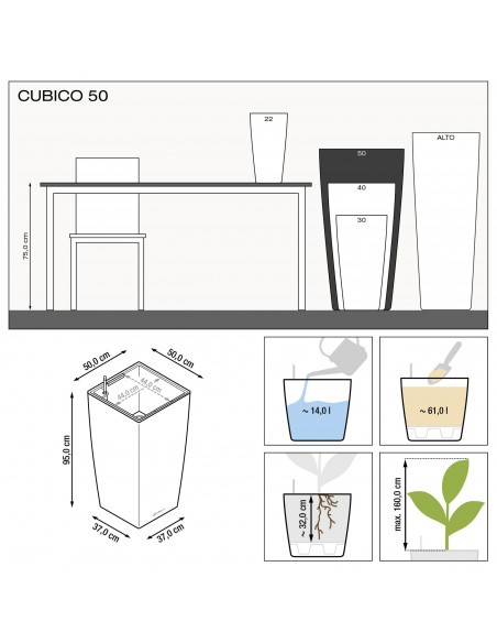 Pot à Réserve d'eau Cubico Noir - LECHUZA Lechuza Pot et bac en plastique carré