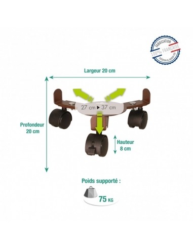 Roule plante extensible 3 roulettes fer vieilli Louis Moulin Roule plante et supports pot à roulettes