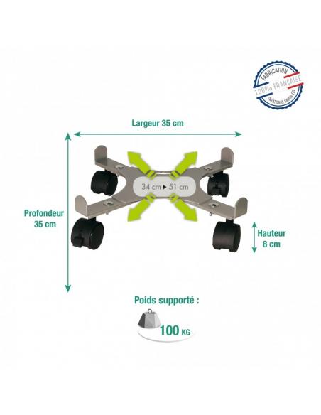 Roule plante extensible 4 roulettes gris aluminium Louis Moulin Roule plante et supports pot à roulettes
