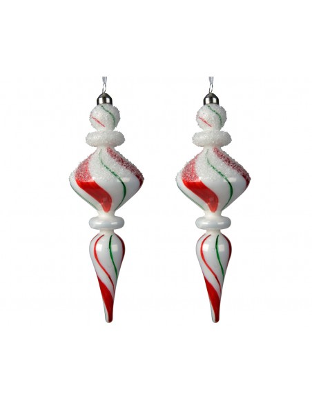 Pack de 2 Suspensions "Sucre" en verre H.24cm Kaemingk Décoration Noël Tradition