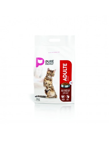 Croquettes boeuf chat adulte 3kg - PURE FAMILY