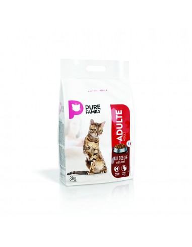 Croquettes boeuf chat adulte 3kg - PURE FAMILY
