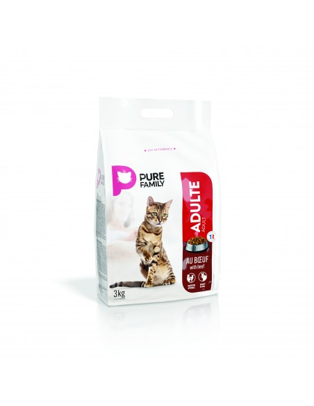 Croquettes boeuf chat adulte 3kg - PURE FAMILY