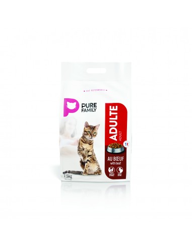 Croquettes boeuf chat adulte 7.5kg - PURE FAMILY
