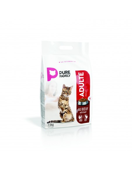 Croquettes boeuf chat adulte 7.5kg - PURE FAMILY