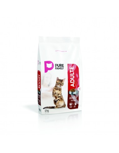 Croquettes boeuf chat adulte 12kg - PURE FAMILY