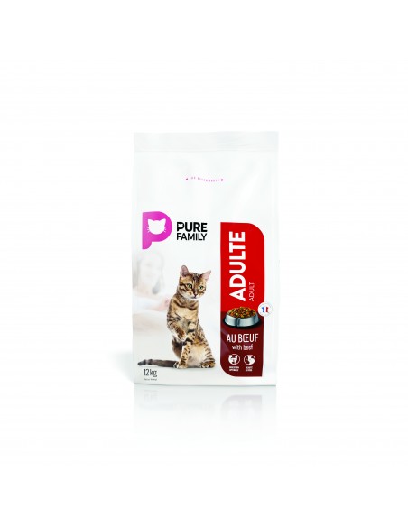 Croquettes boeuf chat adulte 12kg - PURE FAMILY