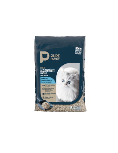 Litière minérale agglomérante spéciale poils longs 15L - Pure Family Pure Family Litières