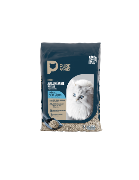 Litière minérale agglomérante spéciale poils longs 15L - Pure Family Pure Family Litières