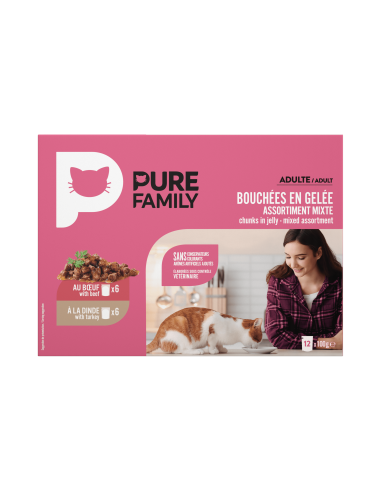 Bouchées en gelée assortiment mixte viandes - 12x100g - Pure Family Pure Family Boite et sachet fraîcheur