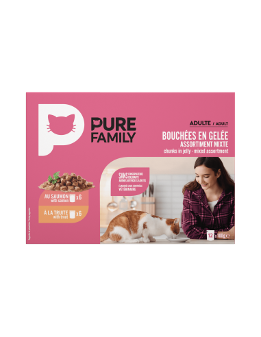 Bouchées en gelée assortiment mixte poissons - 12x100g - Pure Family Pure Family Boite et sachet fraîcheur