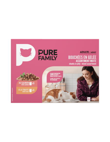 Bouchées en gelée assortiment mixte poissons - 12x100g - Pure Family Pure Family Boite et sachet fraîcheur