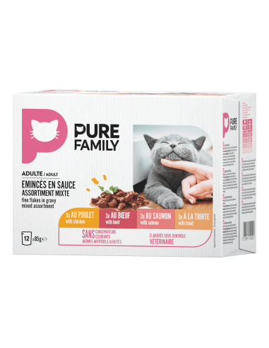 Émincés en sauce assortiment mixte viandes & poissons - 12x85g - Pure Family Pure Family Boite et sachet fraîcheur
