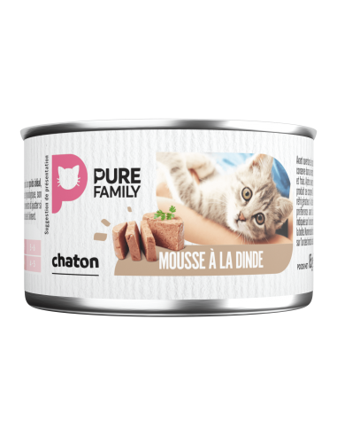 Mousses à la dinde pour chaton 12x85g - Pure Family Pure Family Boite et sachet fraîcheur