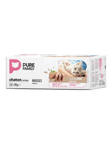 Mousses à la dinde pour chaton 12x85g - Pure Family Pure Family Boite et sachet fraîcheur