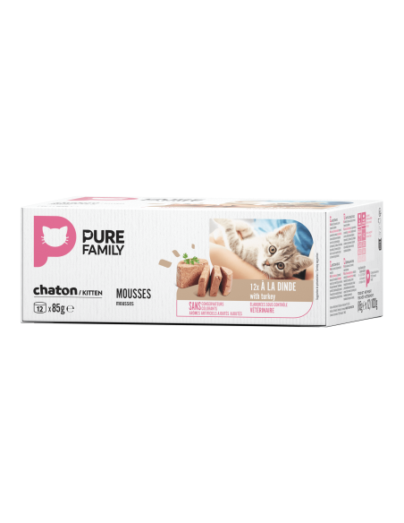 Mousses à la dinde pour chaton 12x85g - Pure Family Pure Family Boite et sachet fraîcheur