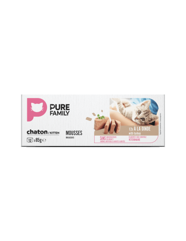 Mousses à la dinde pour chaton 12x85g - Pure Family Pure Family Boite et sachet fraîcheur