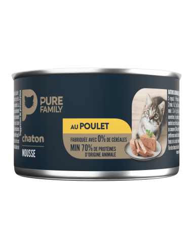 Mousse au poulet pour chaton 85g - Pure Family Pure Family Boite et sachet fraîcheur