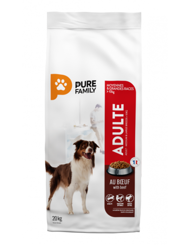 Croquettes Chien Adulte +10Kg Boeuf 20Kg - Pure Family Pure Family Alimentation et croquette