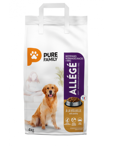 Croquettes Chien Allégé  10Kg Volaille 4Kg Pure Family