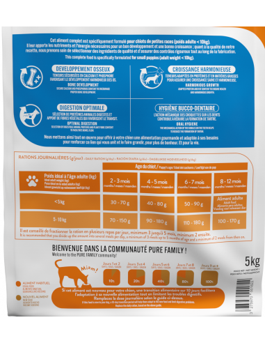 Croquettes Chiot Petite Race -10Kg Volaille 5Kg - Pure Family Pure Family Alimentation et croquette