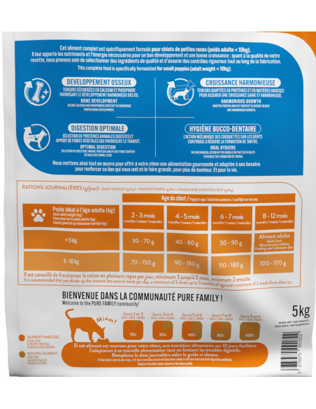 Croquettes Chiot Petite Race -10Kg Volaille 5Kg - Pure Family Pure Family Alimentation et croquette