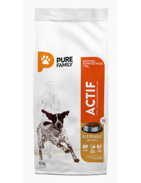 Croquettes Chien Actif +10Kg Volaille 15Kg - Pure Family Pure Family Alimentation et croquette