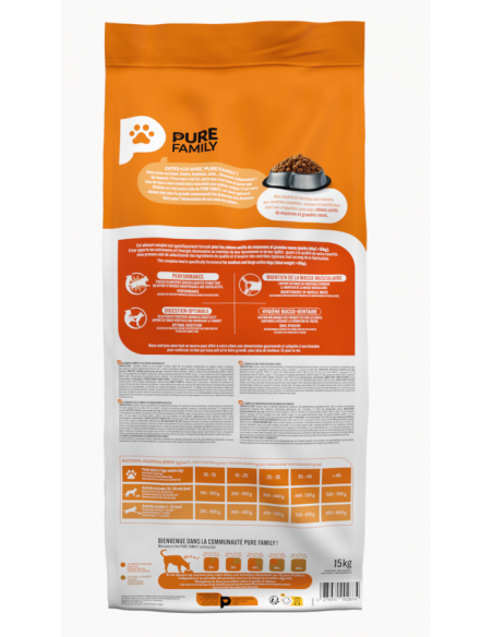 Croquettes Chien Actif +10Kg Volaille 15Kg - Pure Family Pure Family Alimentation et croquette