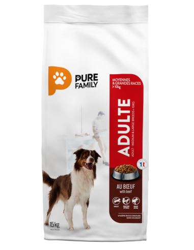 Croquettes Chien Adulte Moyen/Grand Boeuf 15Kg - Pure Family Pure Family Alimentation et croquette