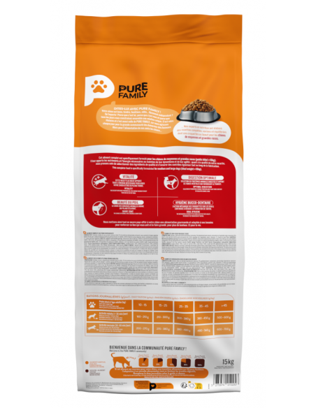 Croquettes Chien Adulte Moyen/Grand Boeuf 15Kg - Pure Family Pure Family Alimentation et croquette