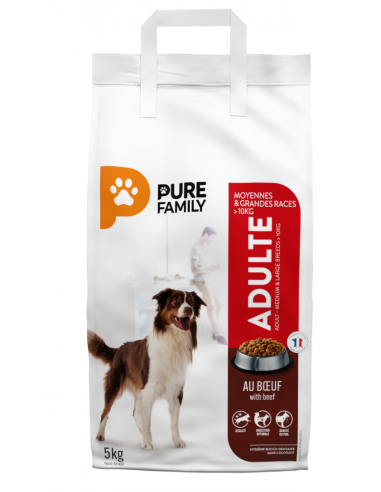 Croquettes Chien Adulte +10Kg Boeuf 5Kg - Pure Family Pure Family Alimentation et croquette